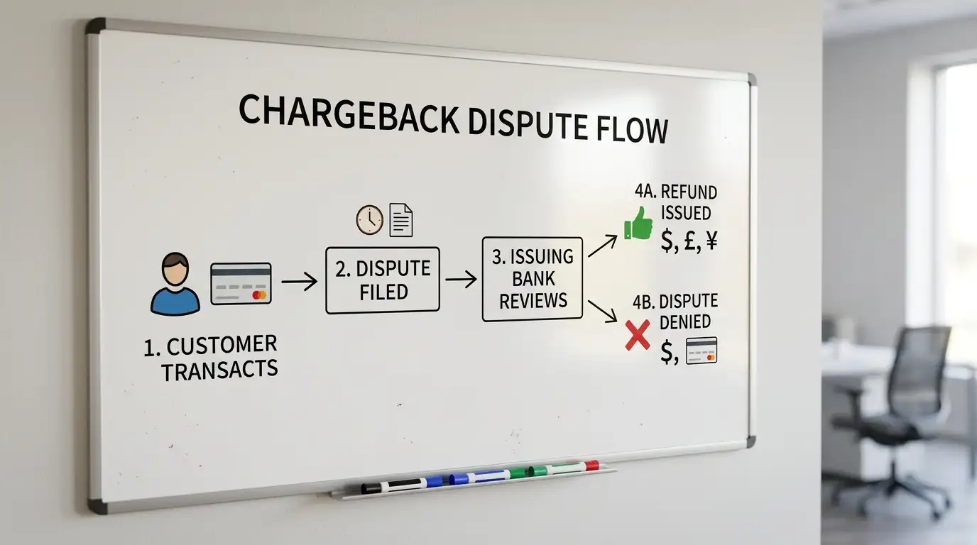 Chargeback dispute flow diagram showing risk to casino operators