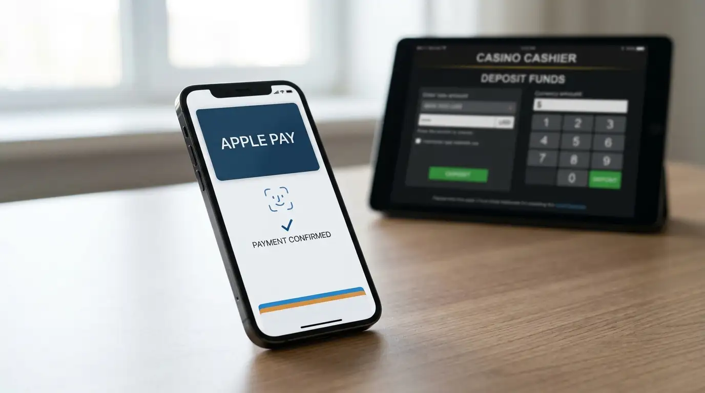 Step-by-step Apple Pay deposit process showing iPhone Face ID authentication