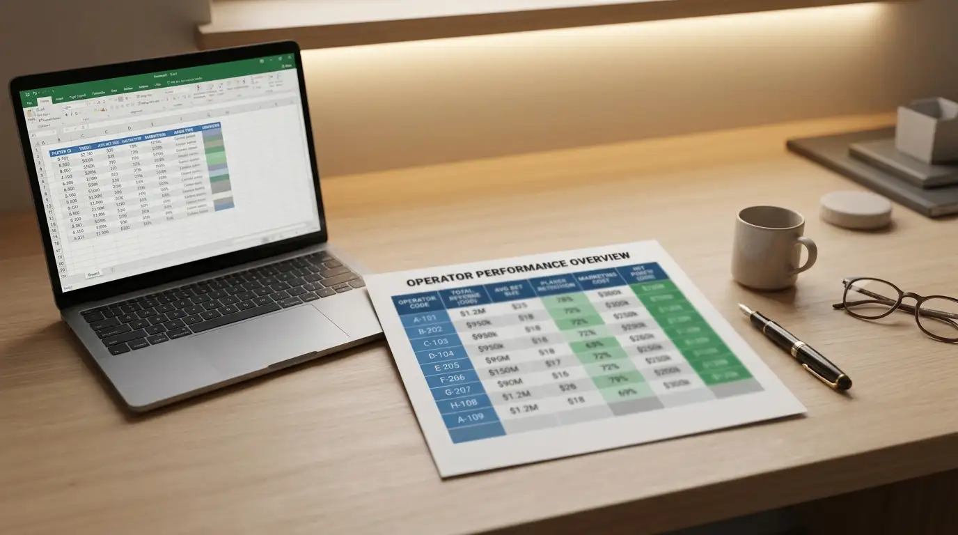 Comparison table of casino operators showing bonus terms and minimum deposits
