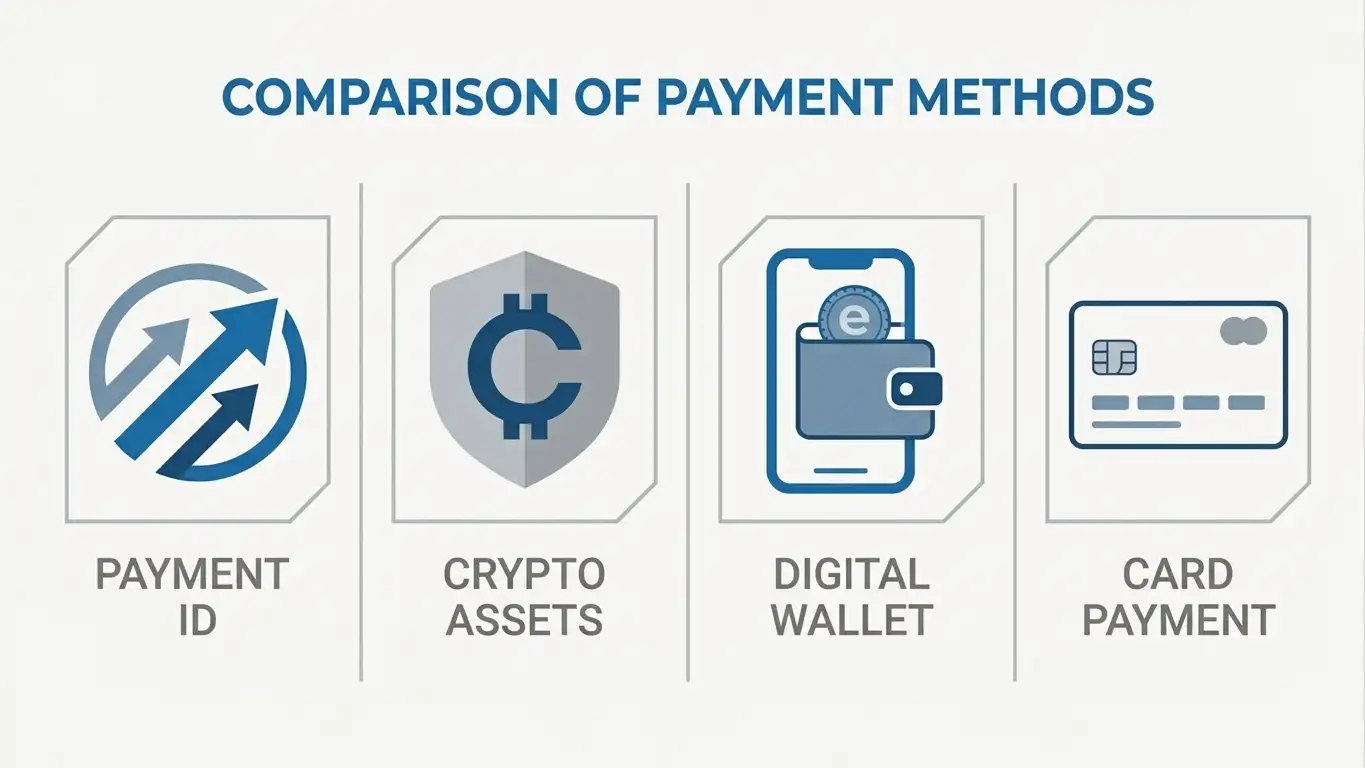 Australian online casino payment methods comparison showing PayID and cryptocurrency options