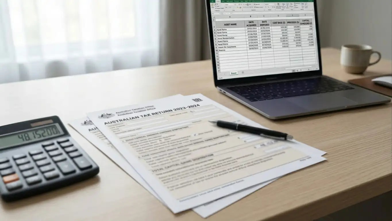 Australian tax document with cryptocurrency capital gains calculation