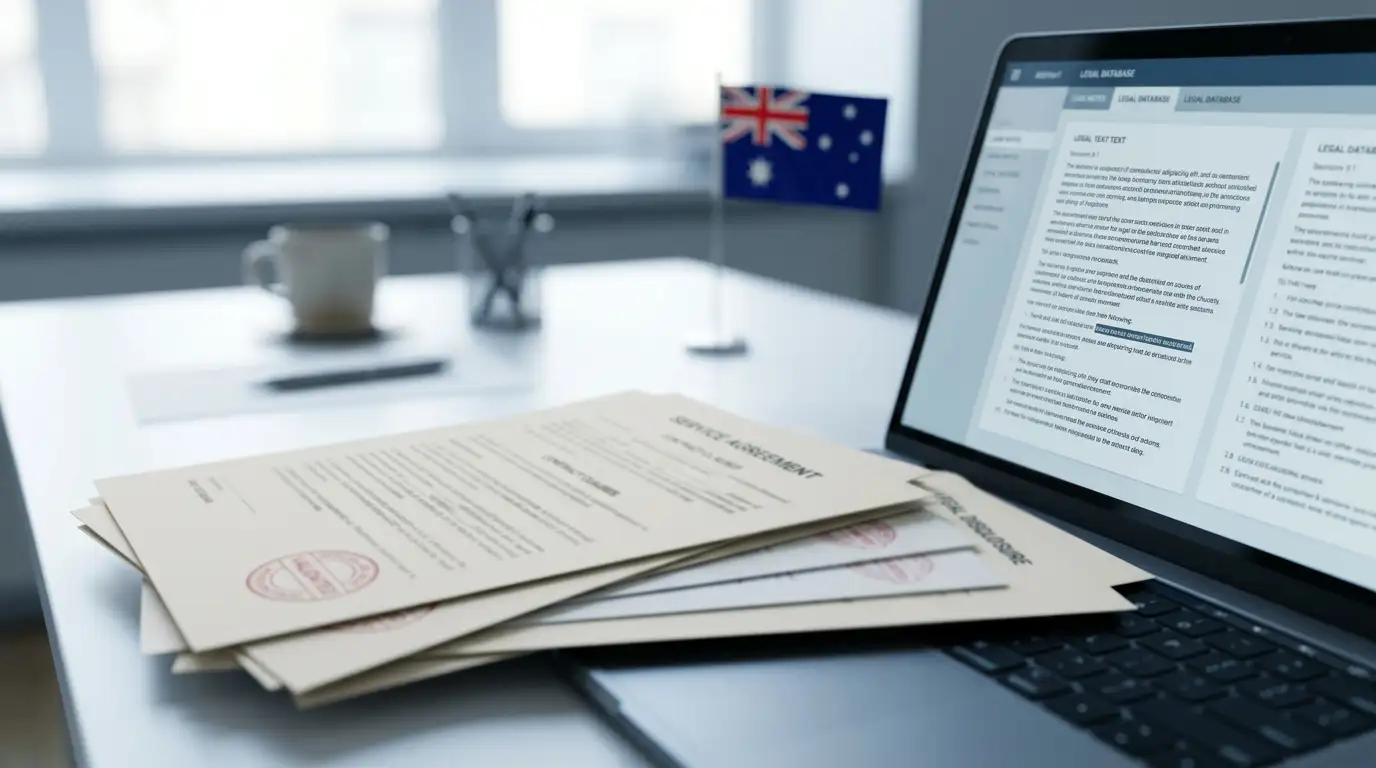 Australian flag with offshore casino licensing documents showing Curaçao and Malta jurisdictions