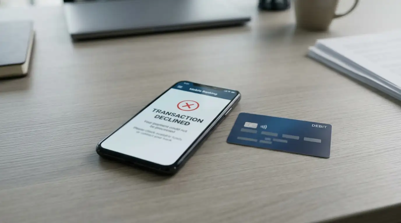 Declined debit card transaction at online casino due to bank block