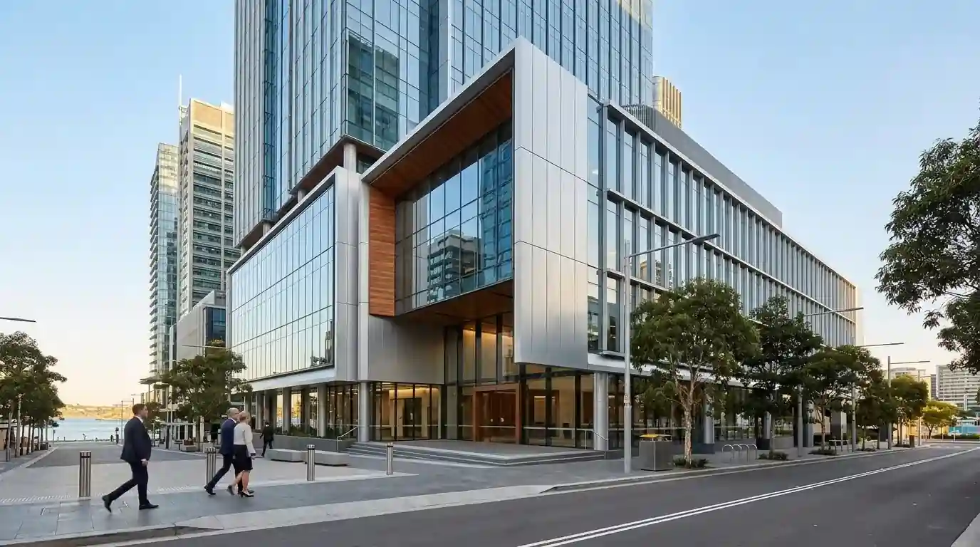 Modern Australian bank building exterior in financial district
