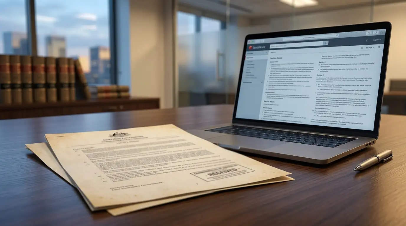 Australian legal document with official stamp on desk