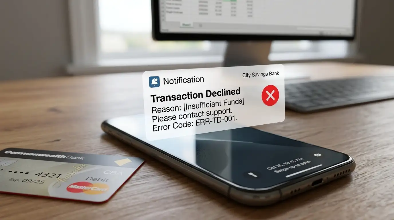 Australian bank card declined notification with offshore casino payment blocked