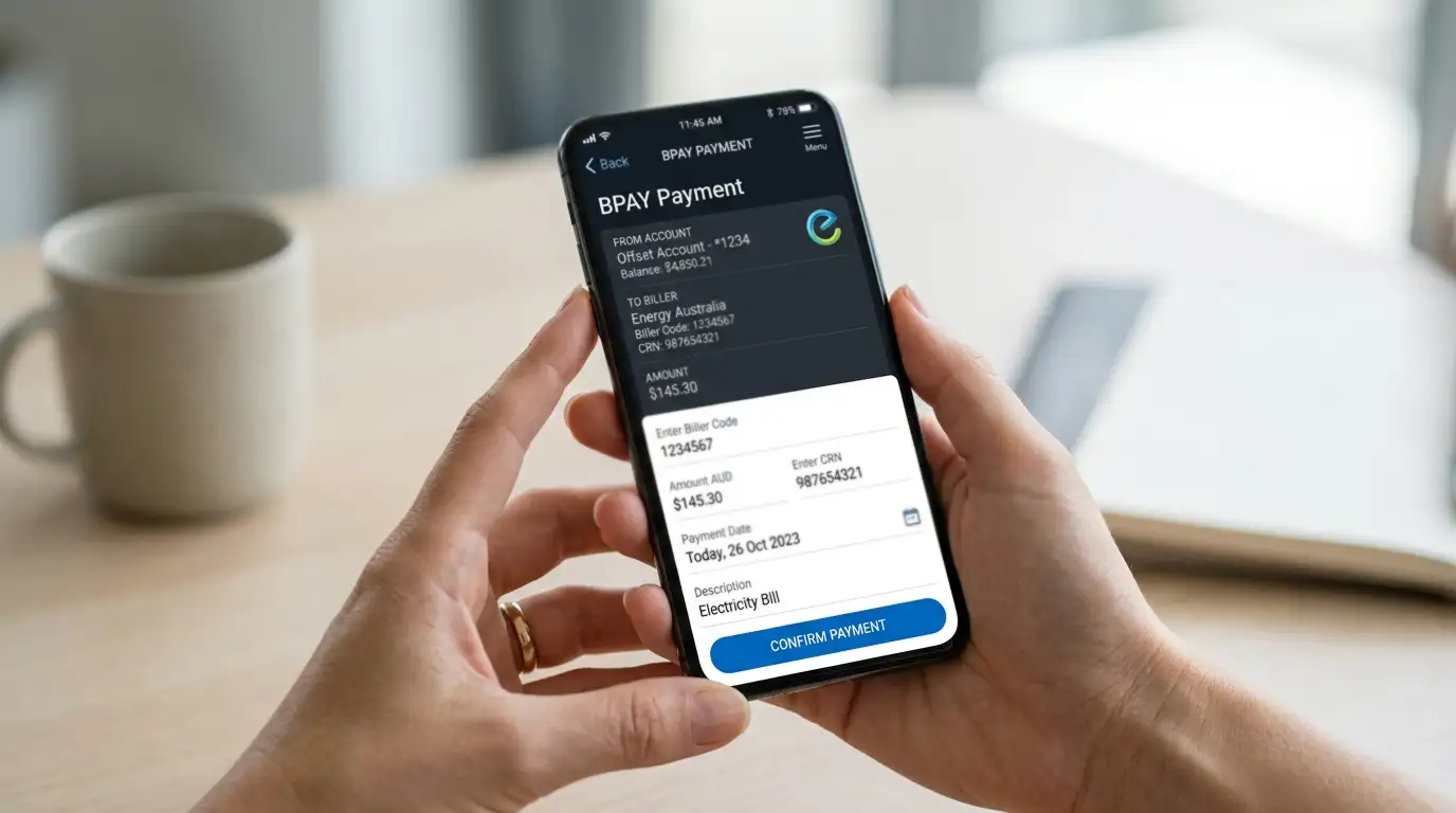 Step-by-step BPAY deposit process on smartphone banking app