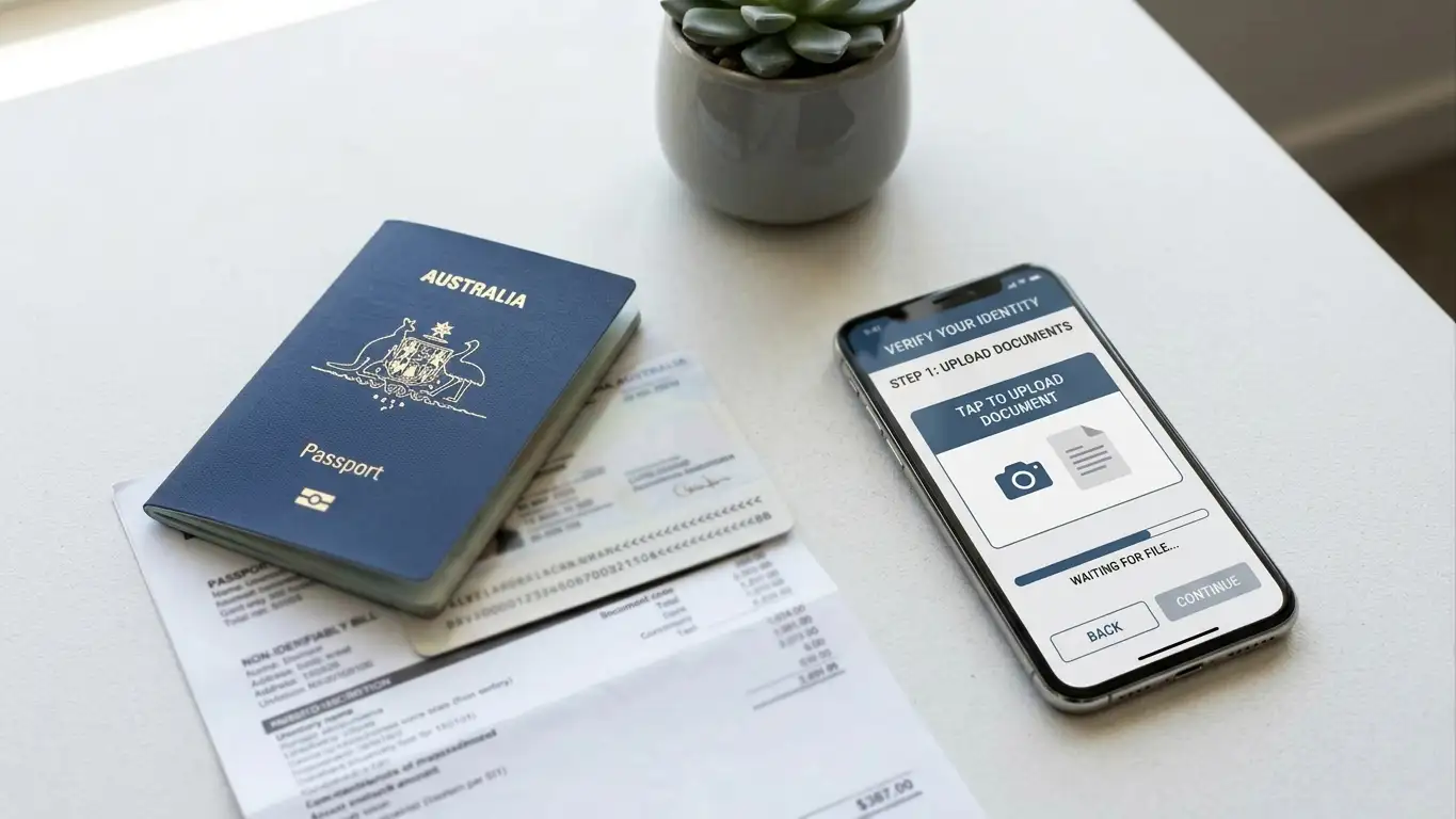 Identity verification documents laid out on desk for casino withdrawal