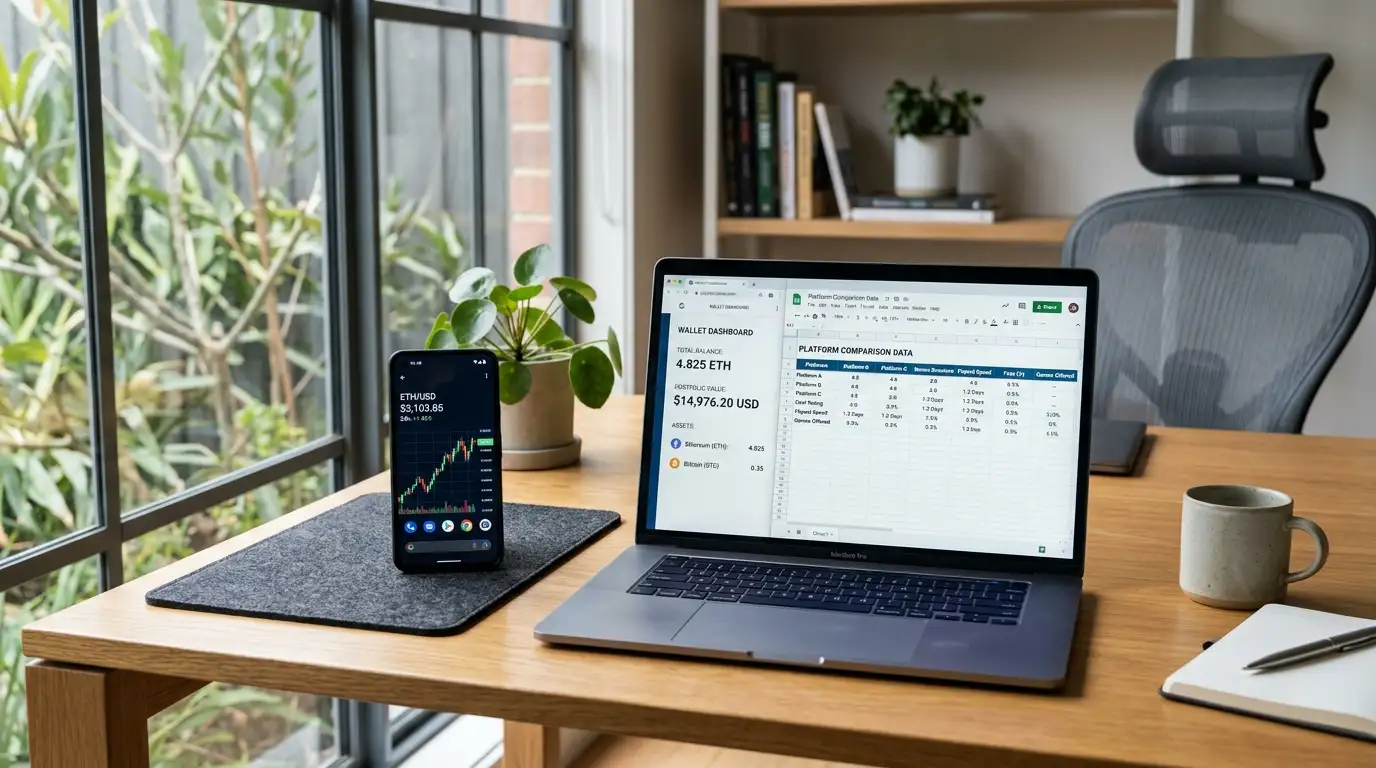 Australian player reviewing Ethereum casino options on laptop with crypto wallet