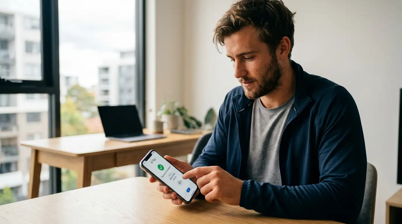 Australian player using Google Pay to deposit at online casino on smartphone