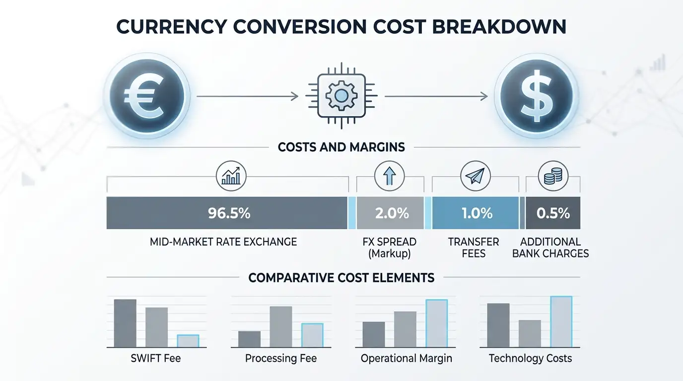 Currency conversion costs breakdown chart for AUD to USD casino deposits