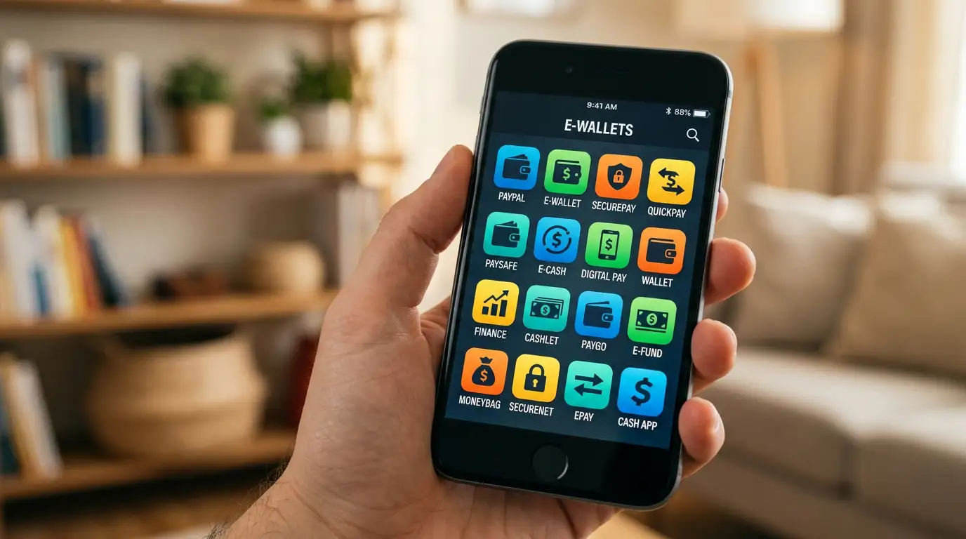 Digital payment options displayed on smartphone screen with e-wallet apps