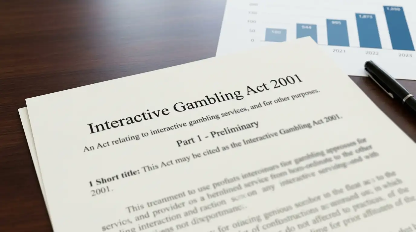Document showing Interactive Gambling Act 2001 text with ACMA enforcement statistics