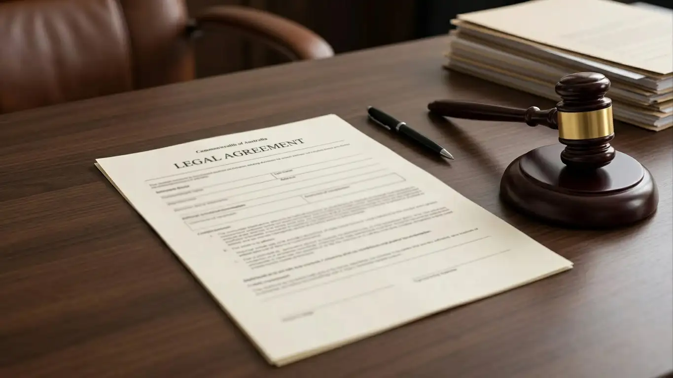 Official document with Australian legal text and gavel on desk