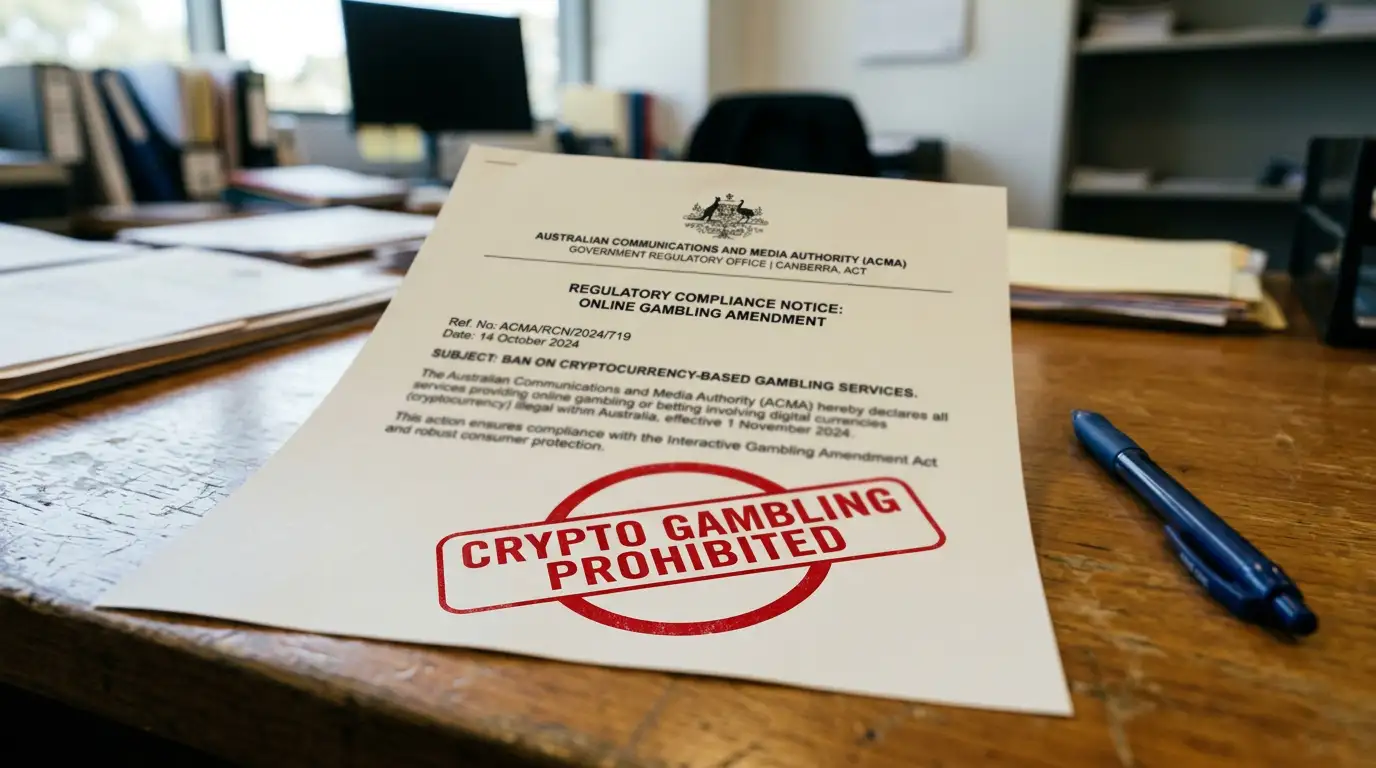 ACMA regulatory document with IGA 2024 crypto gambling prohibition stamp
