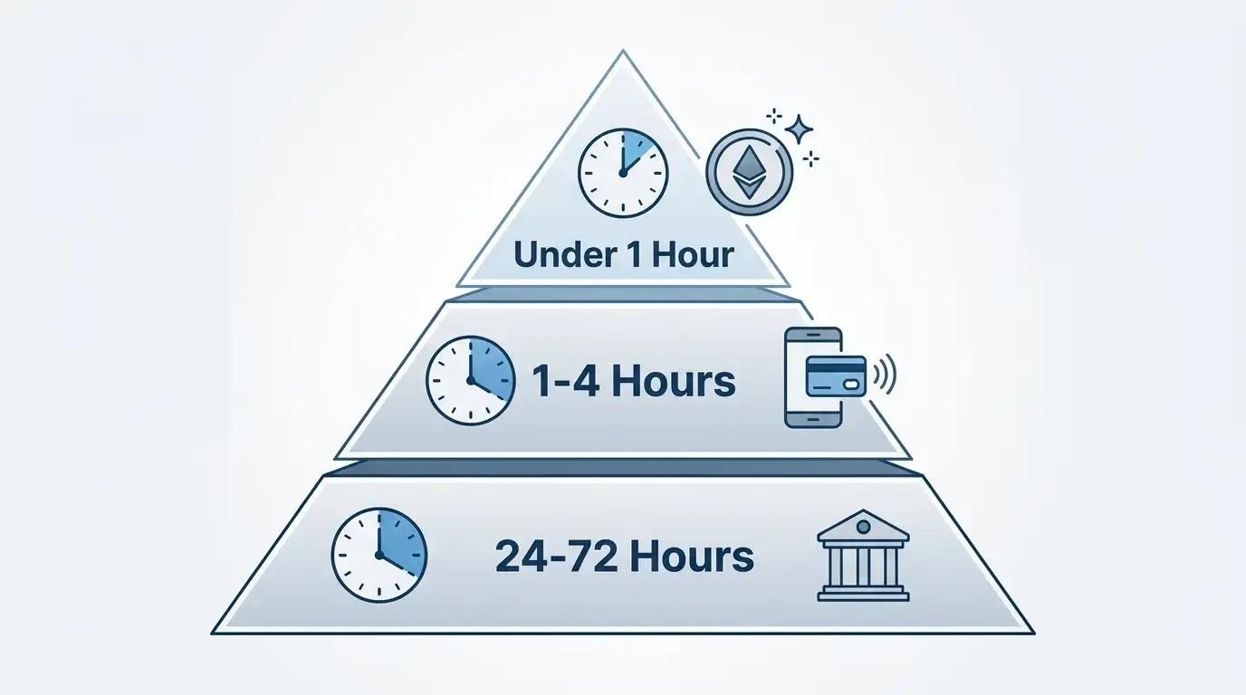 Three-tier pyramid diagram showing withdrawal speed categories