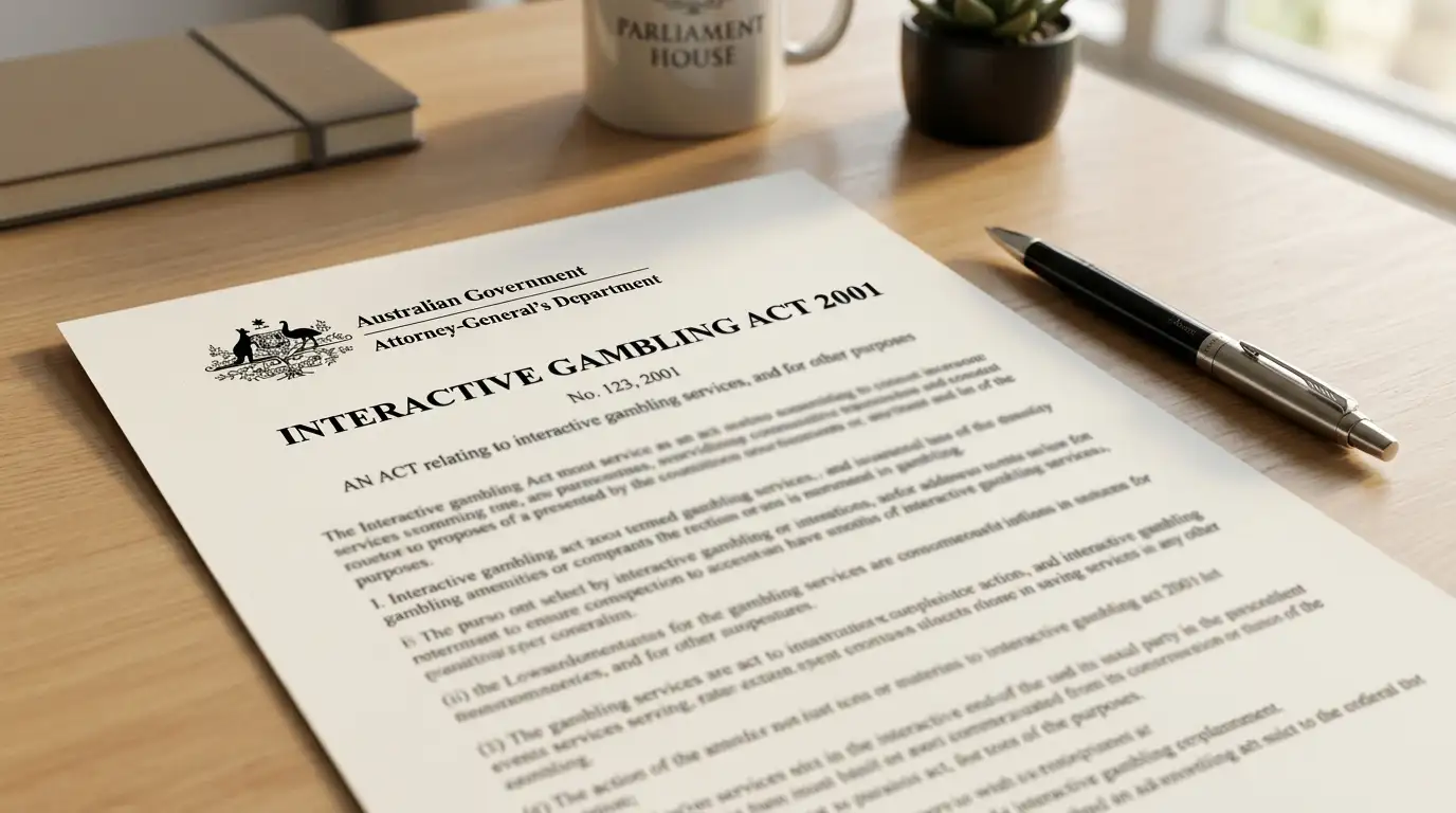 Printed Interactive Gambling Act 2001 document with official Australian Government header