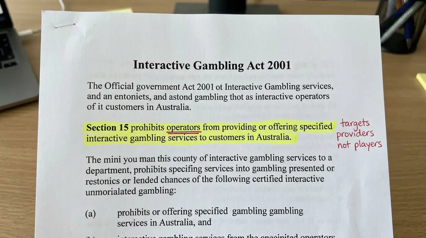 Interactive Gambling Act document with highlighted section targeting providers not players