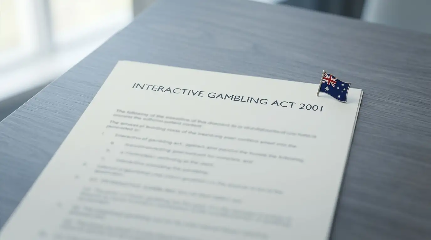 Legal document showing Interactive Gambling Act 2001 text with Australian flag