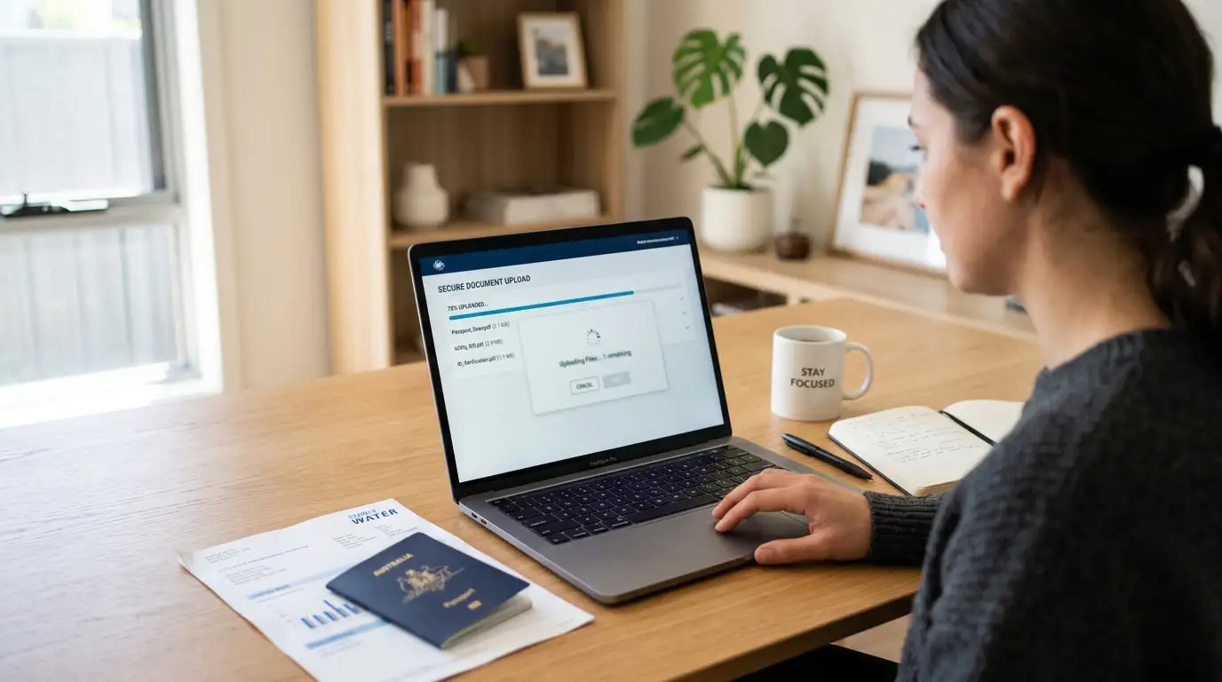 Person at laptop uploading KYC identity verification documents for casino withdrawal