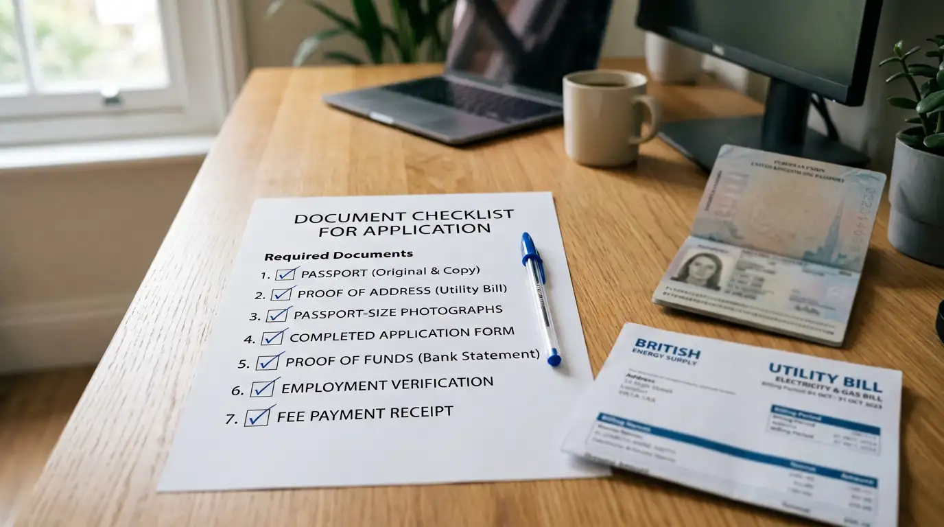 Document checklist showing photo ID and proof of address requirements