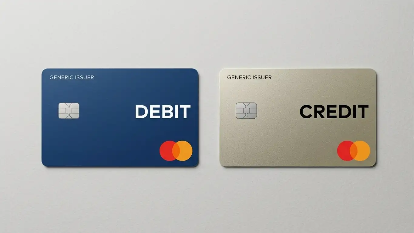 Mastercard debit and credit cards side by side showing product type distinction