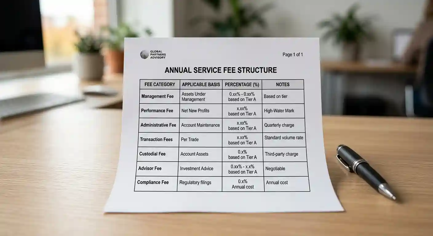 Clean financial document showing payment limits and fee structure breakdown
