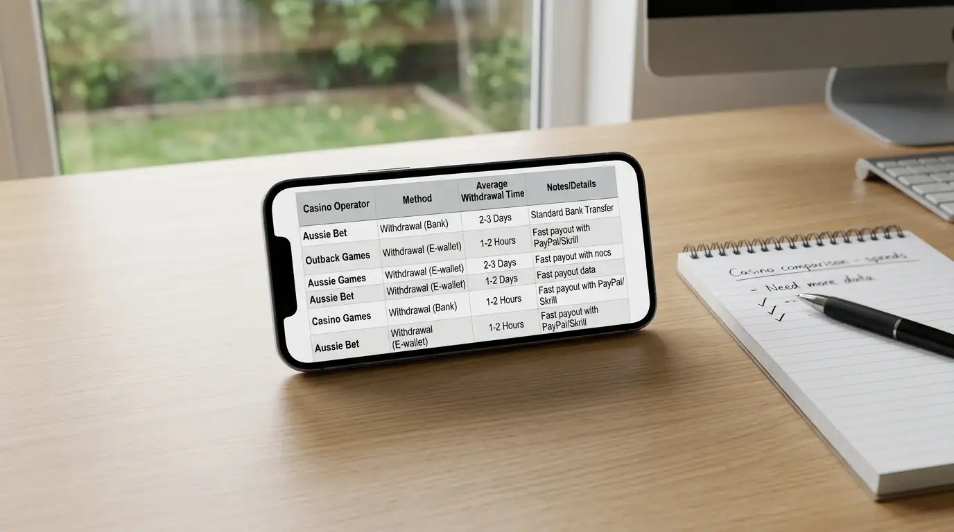 Casino comparison table displayed on mobile phone screen