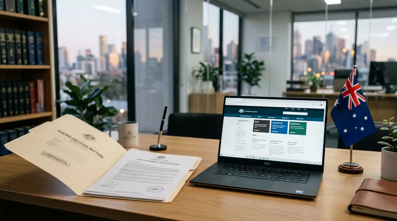 Australian legal documents with government website visible in background