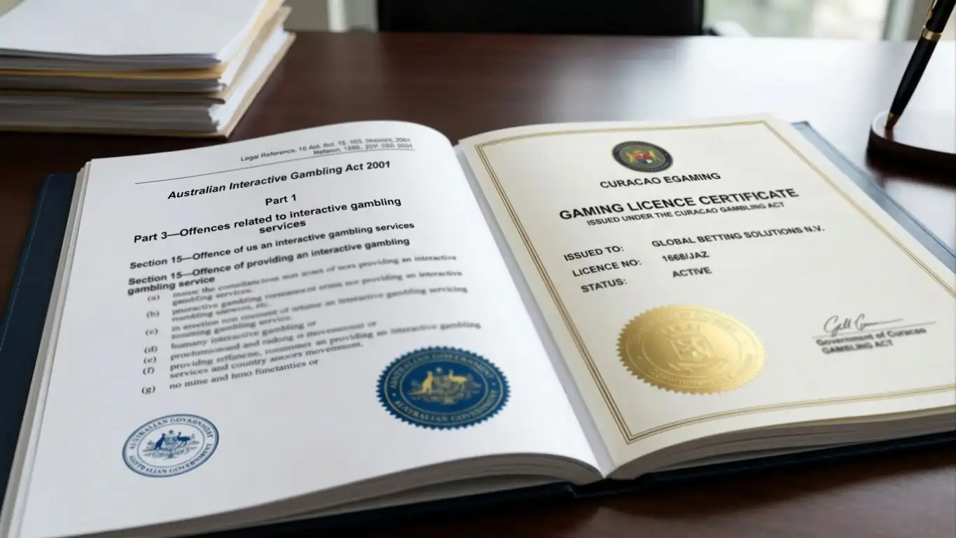 Australian regulatory document showing IGA 2001 statute with Curaçao offshore casino licence