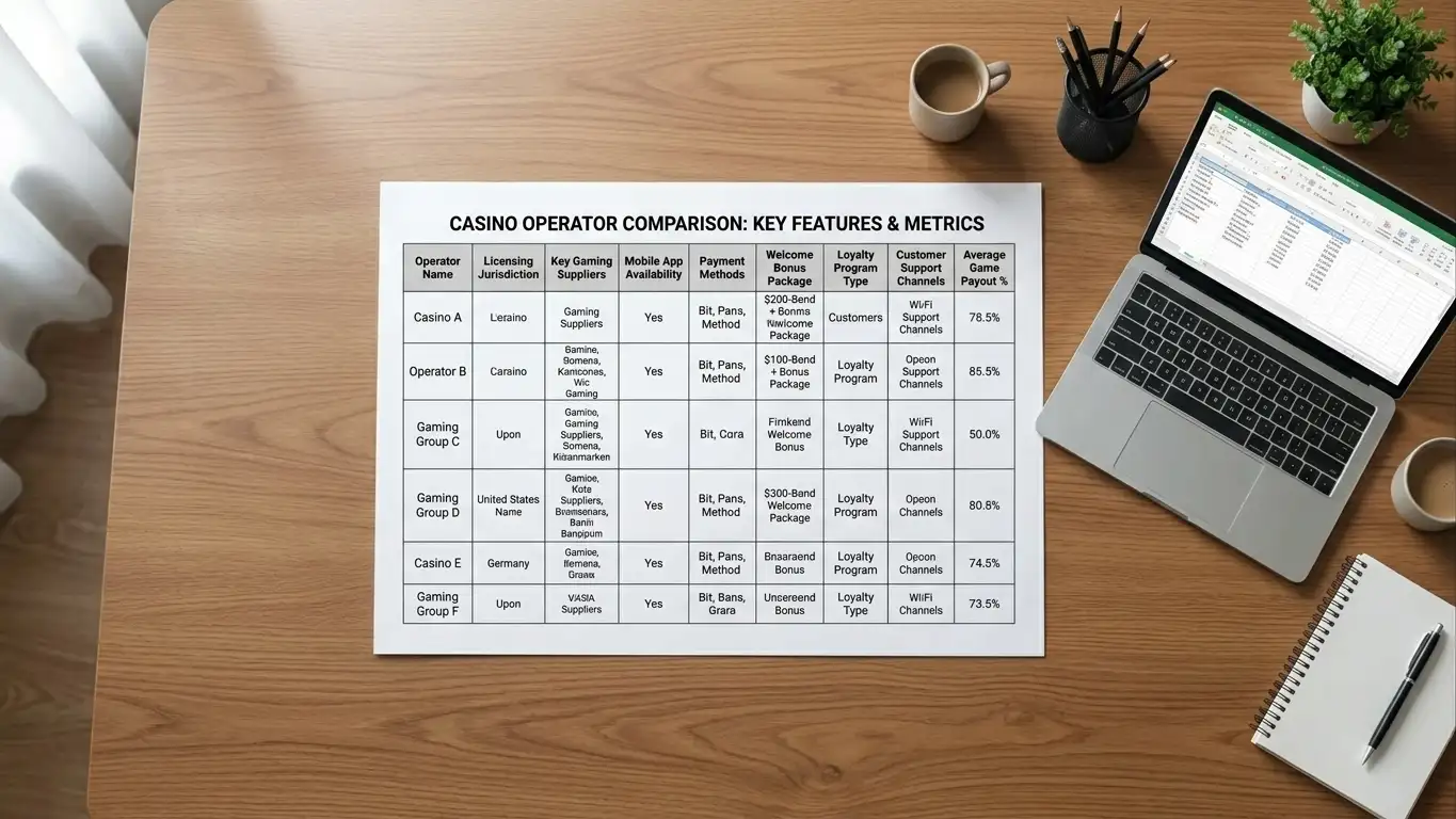 Comparison chart showing offshore casino operators accepting Australian players