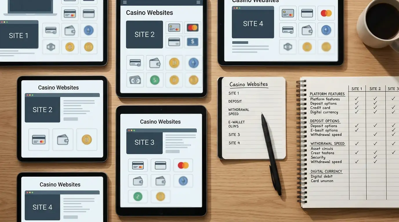 Comparison grid of offshore casino logos with payment method icons including Amex