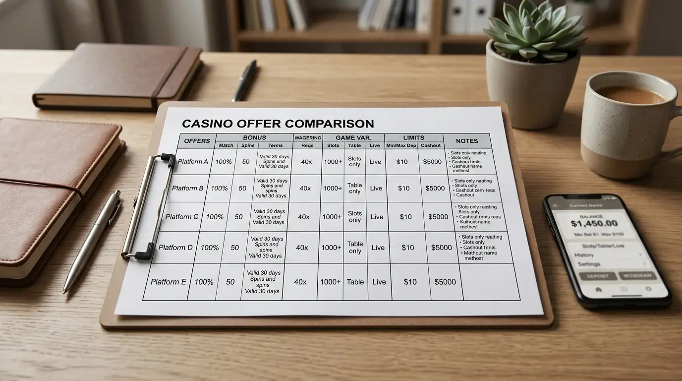 Comparison table showing offshore crypto casino platforms for Australian players