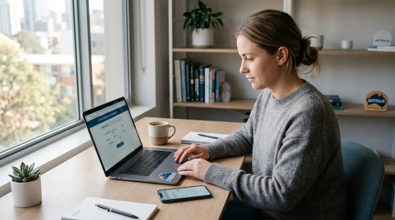 Australian player using digital wallet for online pokies payment on laptop
