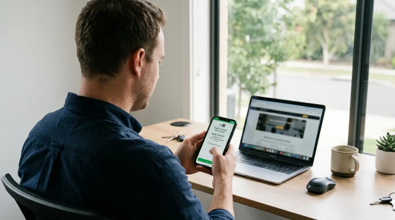 Australian player checking instant pokies withdrawal on smartphone with PayID confirmation