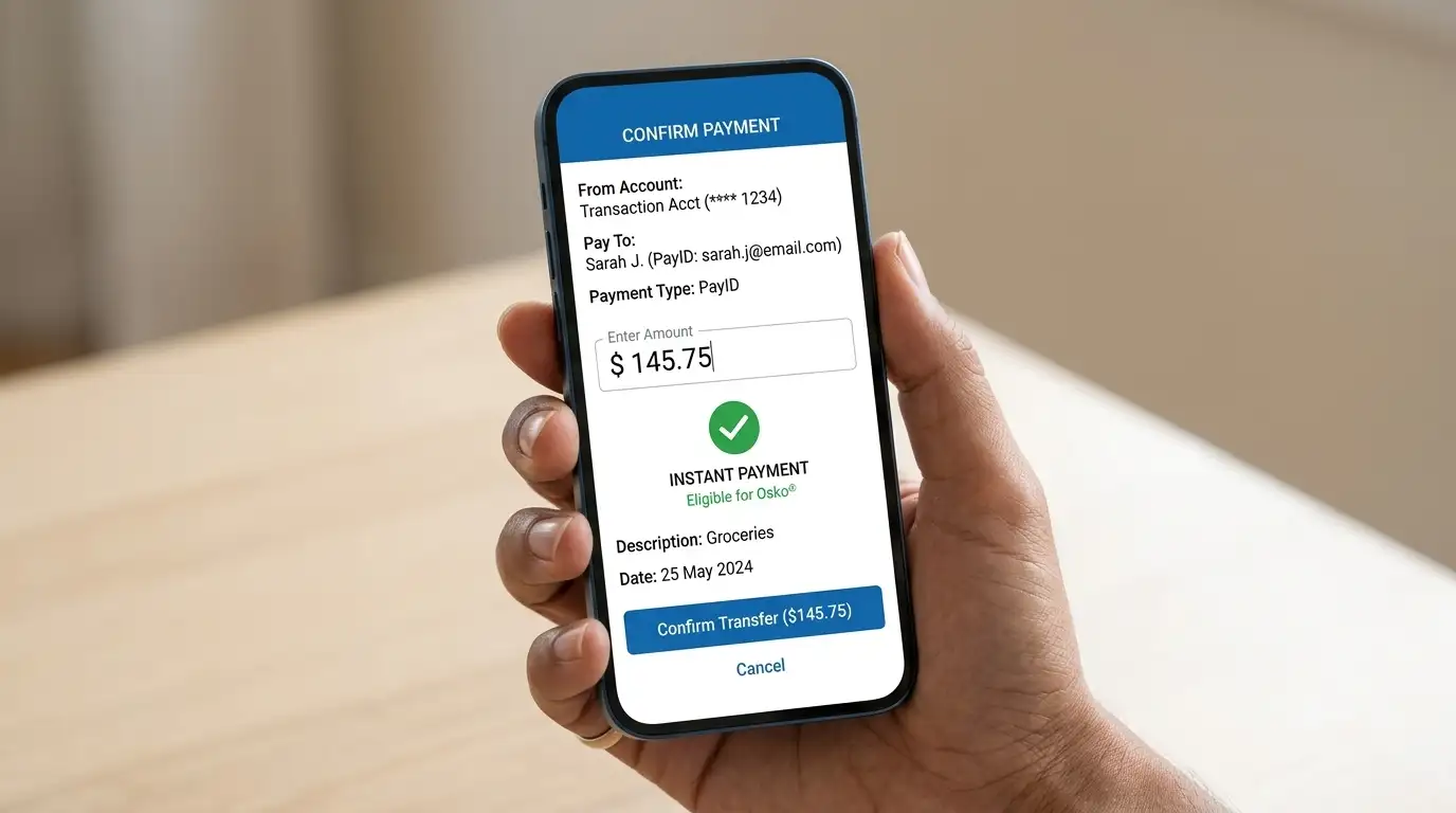 PayID mobile banking app showing instant transfer confirmation