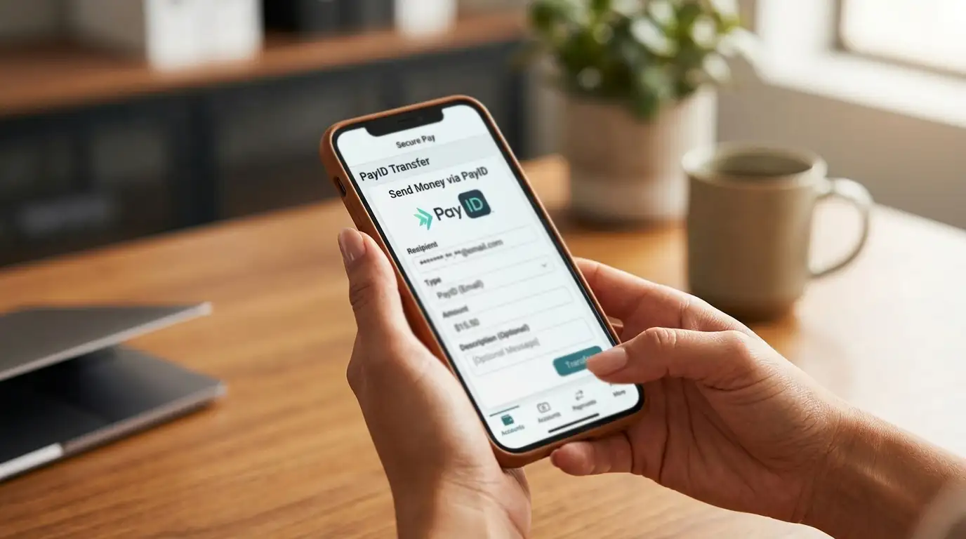 Australian smartphone showing PayID instant bank transfer interface