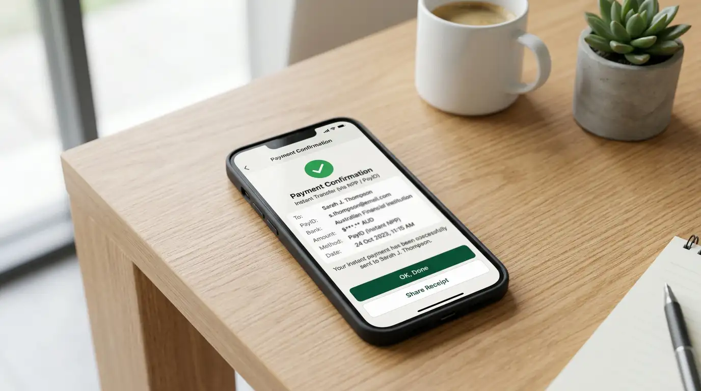 PayID instant bank transfer on smartphone with Australian banking app