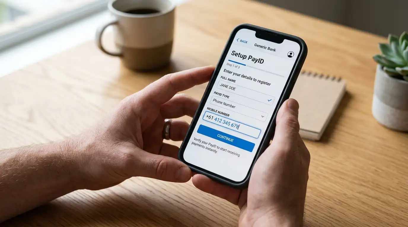 Mobile phone showing PayID setup screen in Australian banking app