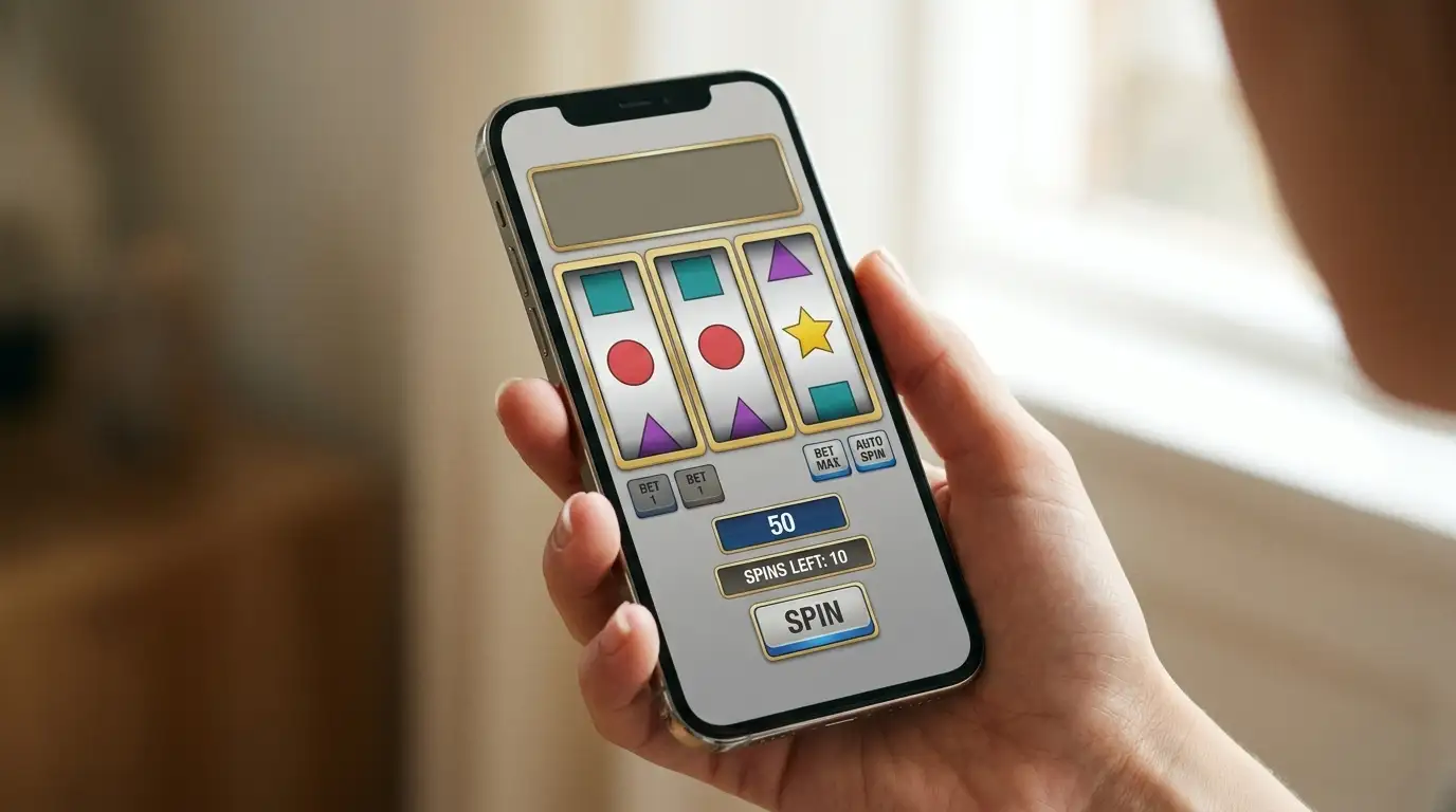 Smartphone displaying pokie game with different volatility levels and spin counters