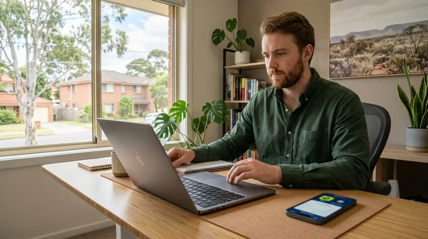 Australian player checking fast casino withdrawal on laptop with PayID and crypto payment icons visible