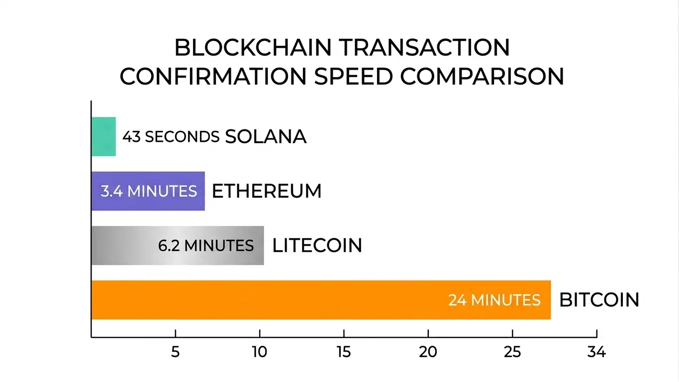 Solana blockchain transaction confirmation visualisation with speed comparison chart