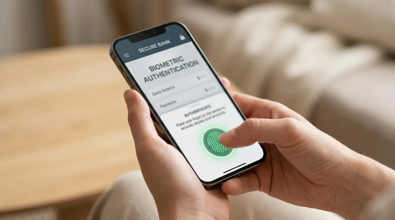 Smartphone displaying banking app with secure authentication for Trustly casino deposit