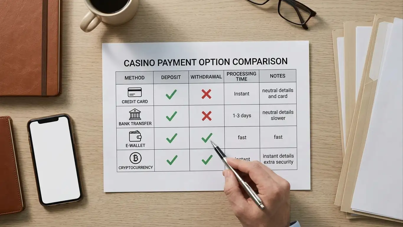 Comparison chart showing Visa deposit and withdrawal options at offshore casinos