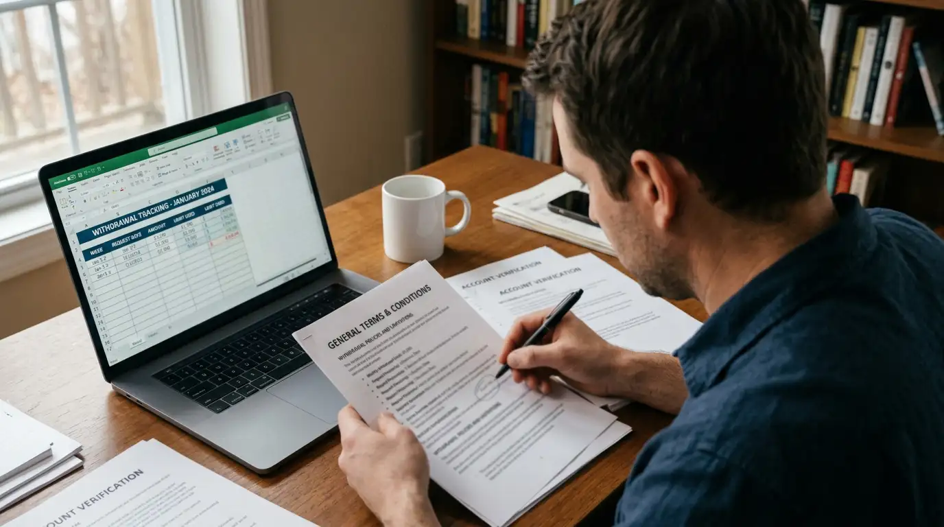 Person reviewing casino withdrawal limits and weekly cap documentation