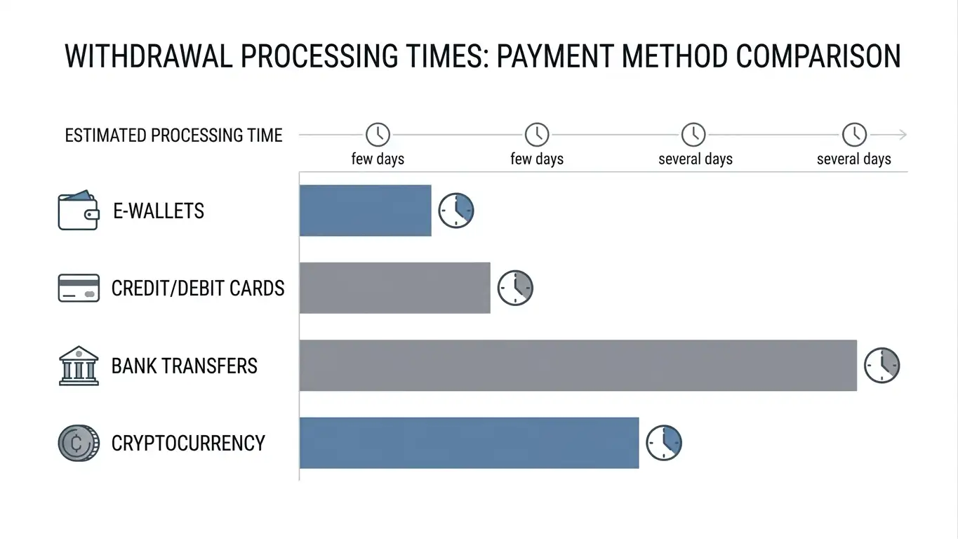 Casino withdrawal speed comparison chart showing cryptocurrency versus traditional methods
